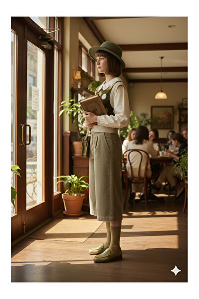 Namaste Vintage Khaki Color Daisy Patterned Vintage Model Sweater