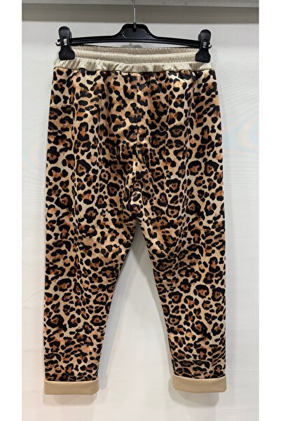 della moor Women's Italian Leopard Pattern L Stretch Fabric Suede Trousers