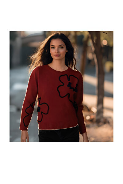 OEM Women's red sweater with Printed , fine knit, casual model, one size