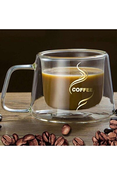 wei inox Promo pack: 6×200 ml borosilicate double-wall coffee cups, 'COFFEE', heat-resistant