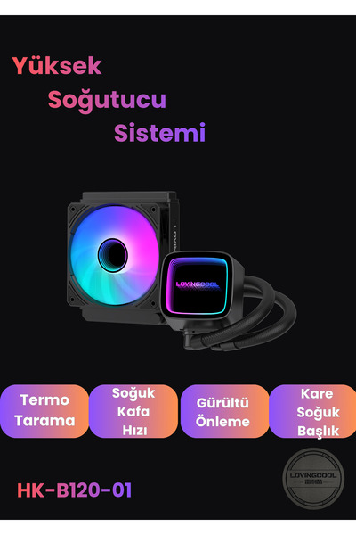 LOVINGCOOL HK Serisi RGB Fanlı Infinite Panel Cpu Işlemci 120MM Sıvı Soğutma Sistemi Siyah