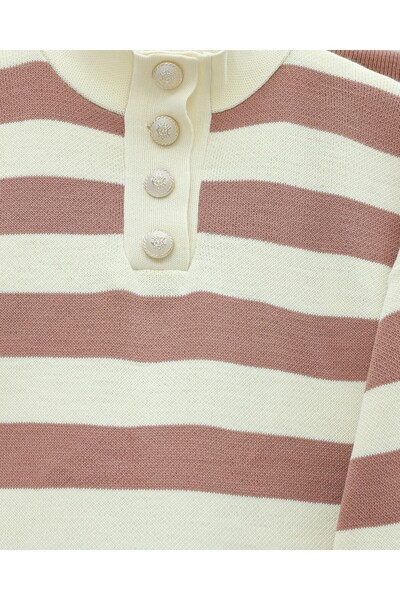 Modamorfo Half Turtleneck Buttoned Thick Striped Knitwear Set -G.Kurusu