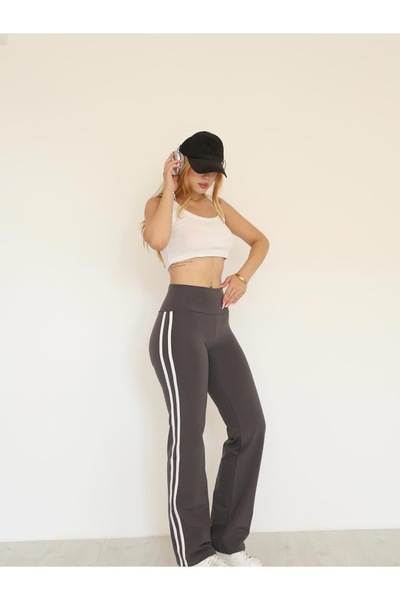 GRODYT Grody.T Women's High Waist Sides Striped Detail Flared Diving Leggings Pants