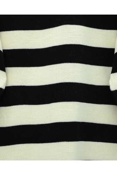 Modamorfo Half Turtleneck Buttoned Thick Striped Knitwear Set - Black