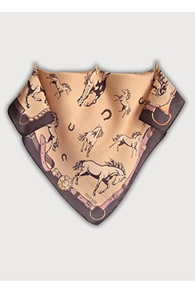POZİTİF MRK Luck Collection Horse Patterned Twill Satin Scarf 58Cmx58Cm