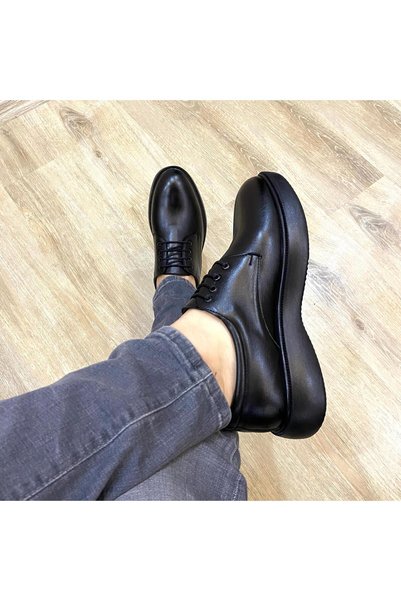 Victoris Black Thick Sole Men's Classic Shoes – Lace-Up, Orthopedic, and Suitable for Everyday Use