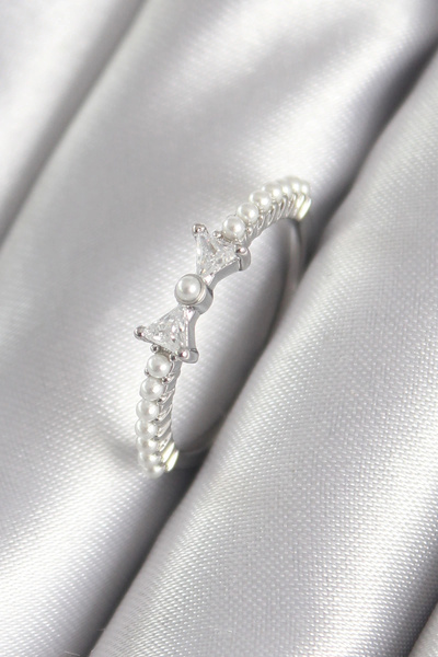 shopwave النحاس الفضة اللون الزركون حجر الشريط نموذج اللؤلؤ التفاصيل خاتم المرأة