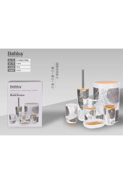 BATHLUX Set Accesorii Baie Format Din 6 Piese, Cu Imprimeu De Artă Abstractă Din Bambus