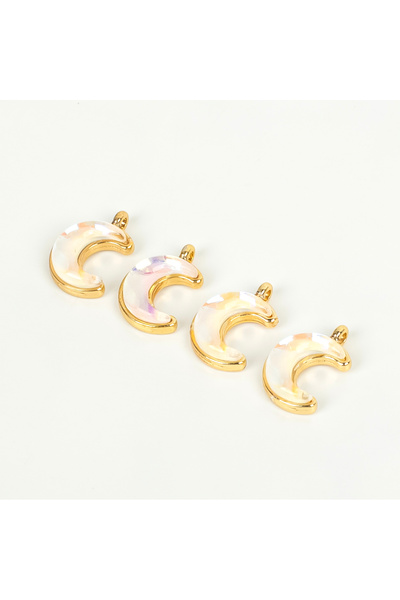 yfhobi 1 Adet - 15 mm Ay Desenli Taşlı Uç, Charm Uç, Altın Kaplama 1.Kalite K...