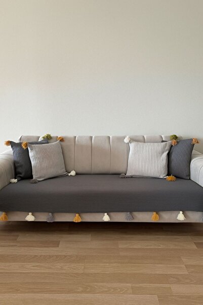 SdfHome PÜSKÜLLÜ KOLTUK ÖRTÜSÜ 2 ADET FÜME 90X210