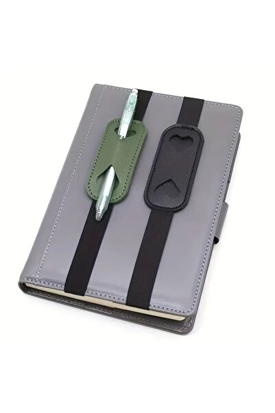 GlassySKY Heart-Shaped Elastic Band Faux Leather Pen Holder Notebook Agenda Accessory Office Material