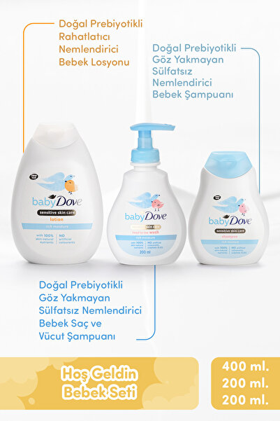 Dove Hoş Geldin Bebek Seti,doğal Prebiyotikli Göz Yakmayan Sülfatsız Losyon 400 Ml& Şampuan 200ml, Saç Ve