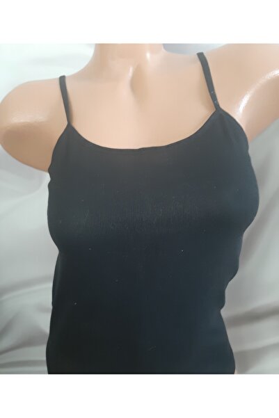 Butik Black Ribbed Drawstring Straight Leg Comfortable Women's Tank Top with Drawstring Straps