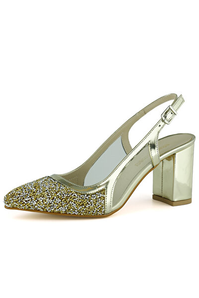 Erkan Saçmacı Panula Exclusive Gold Stone Mesh Open Back Evening Dress Shoes