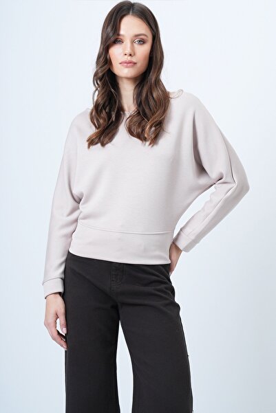 VAGGON Women's Stone Bat Sleeve Boat Neck Oversized Blouse Vs01548