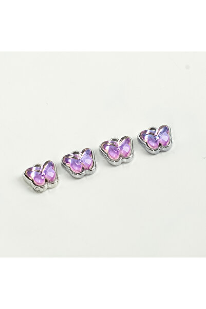 yfhobi 1 Adet - 9 mm Kelebek Desenli Taşlı Uç, Charm Uç, Rodyum Kaplama 1.Kal...