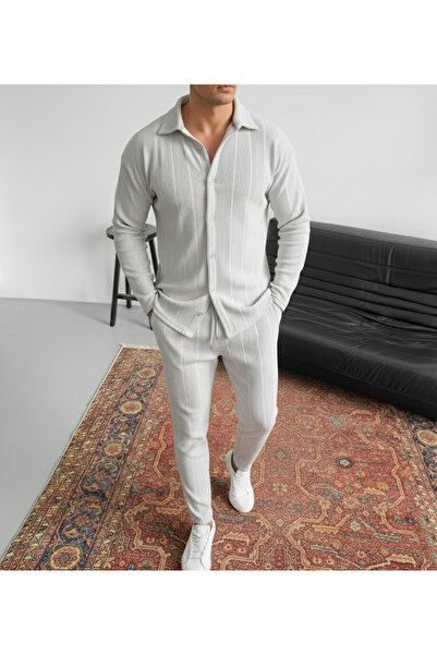viperkombin Fitilli Gömlek ve Pantolon Alt Üst Takım Raporlu Ottoman Kumaş