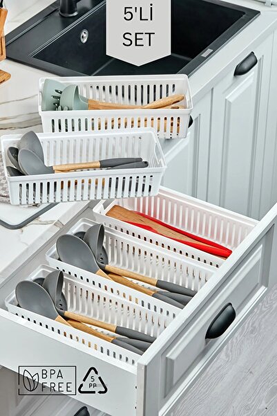espashome Set of 5 Spoon Rests and Ladle Rests Drawer Organizer / White