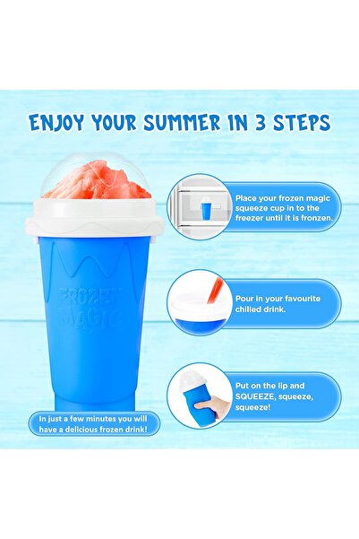 LUXER Silicone Cup with Quick Cooling for Ice Juice/Milkshake/Slushy, Frozen Squeeze Cup, Blue, 250 ml
