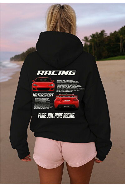 JDM سويت شيرت K بغطاء رأس للجنسين بطابع السباقات للنساء - هودي السباقات لعشاق رياضة السيارات