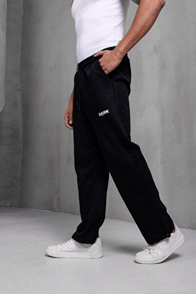 DARK MODA Ανδρική μαύρη φόρμα με τύπωμα με ρυθμιζόμενο πόδι oversized φαρδιά ...