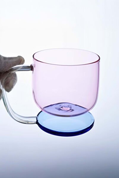 Jenisa Modern Design Borosilicate Colored Mug – Self-Standing Glass Cup – Pink