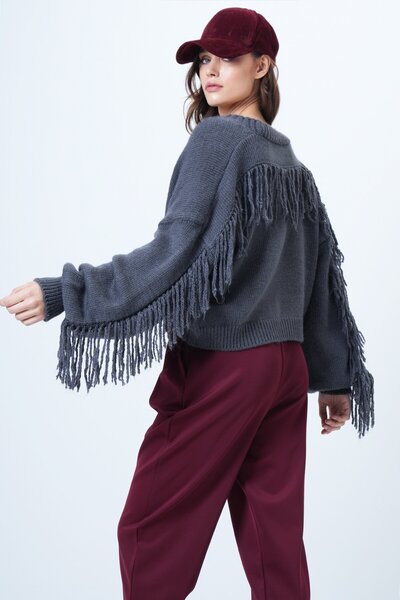 VAGGON Deep V Neck Button Closure Sleeves Tassels Knitwear Cardigan