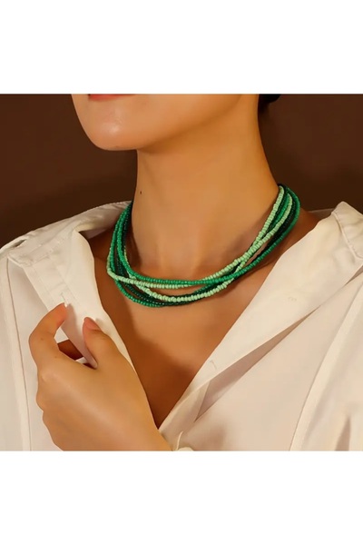by Natalie 6-Piece Green Sand Bead Set Necklace Bijouterie Jewelry Accessory