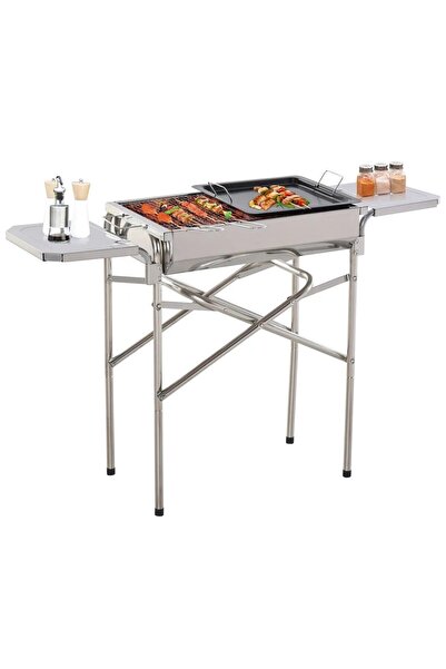 Artool Grătar portabil de grădină/camping cu cărbune, dreptunghiular, oțel in...