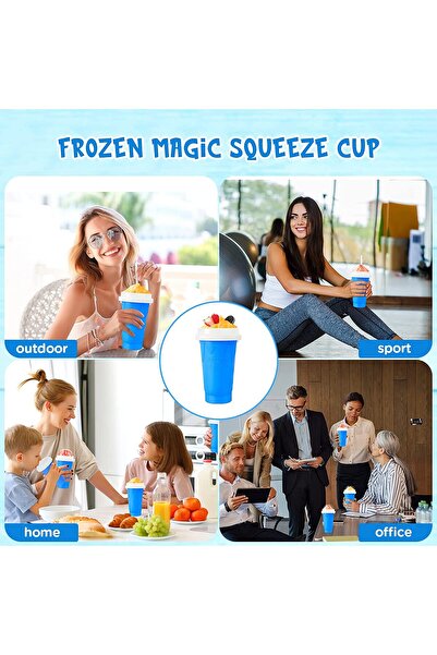 LUXER Silicone Cup with Quick Cooling for Ice Juice/Milkshake/Slushy, Frozen Squeeze Cup, Blue, 250 ml