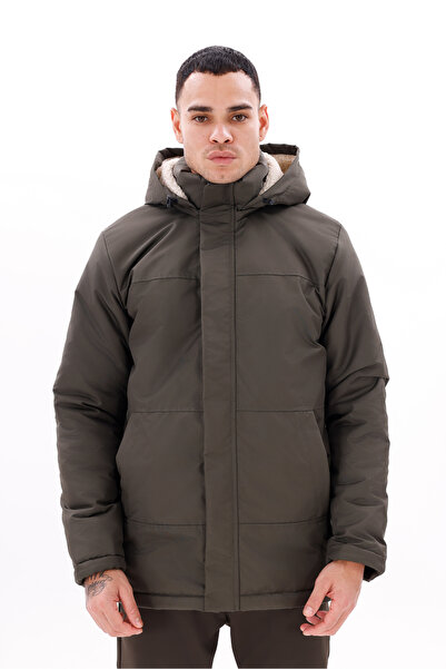 Montland Ανδρικό χειμερινό παλτό & παλτό & παρκά με κουκούλα από χακί γούνα, αδιάβροχο και αντιανεμικό με κουκούλα
