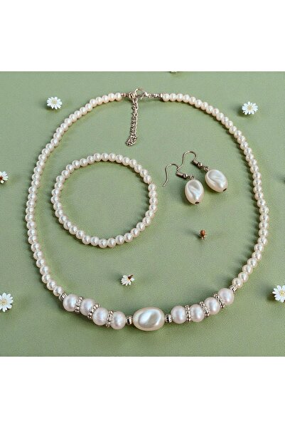 LeylanTakı Leylan Jewelry Women's Pearl Necklace, Bracelet and Earring Set