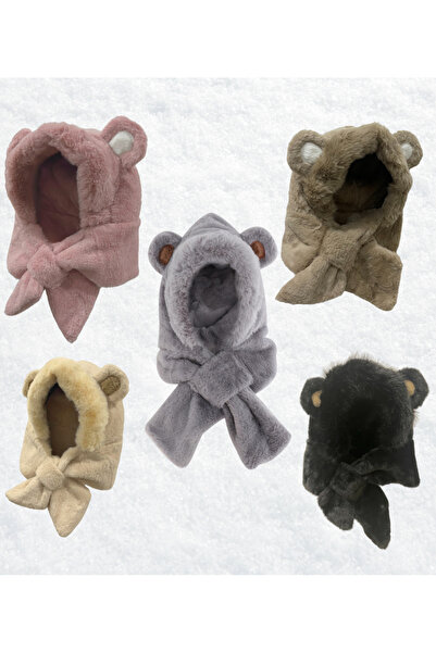 Löwin Plush Two-In-One Beanie and Shawl with Ear Detail | Soft and Warm Winter Hat