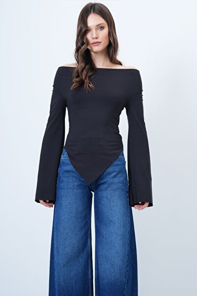 VAGGON Drape Collar Asymmetrical Cut Blouse