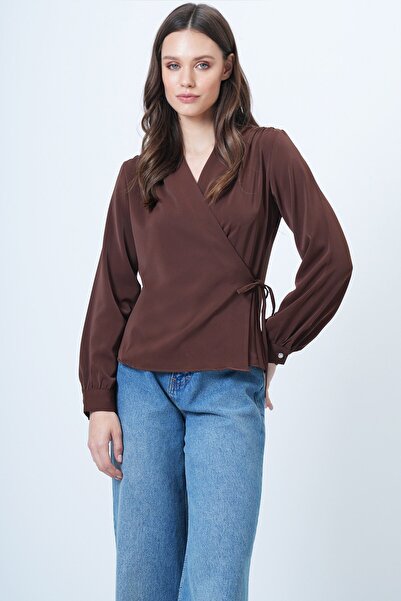 VAGGON Double Breasted Collar Side Tie Blouse