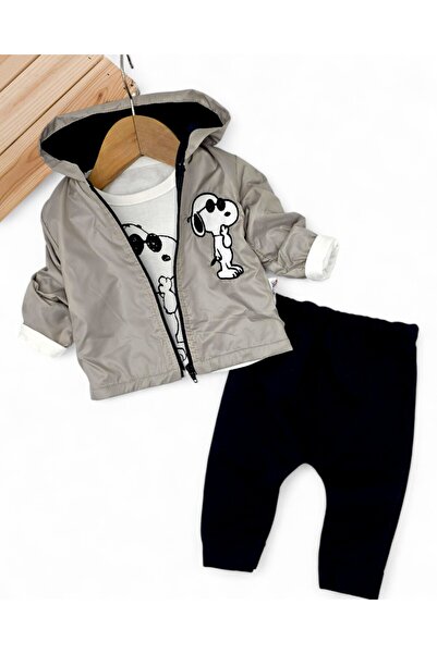 VEGAMOD Boy Baby Snoopy Embroidered Raincoat 3-Piece Set 0-3-6-9-12 Months Set