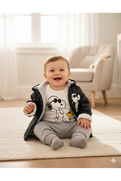 VEGAMOD Boy Baby Snoopy Embroidered Raincoat 3-Piece Set 0-3-6-9-12 Months Set