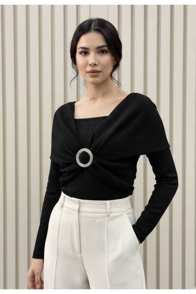 ns nirvana secret Kadın Yeni Ürün 2 Çeşit Giyilebilen Çapraz Detaylı Aksesuarlı Bluz