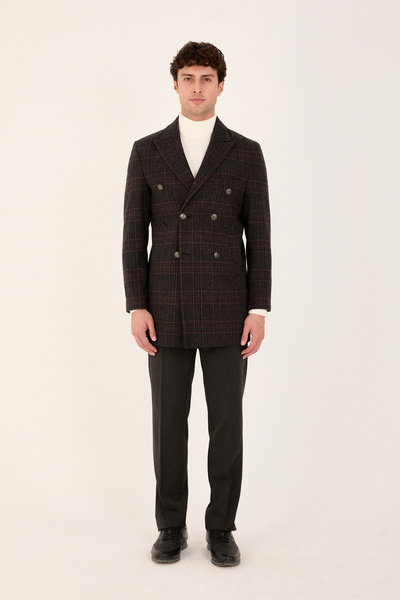 The Tailor Classics Ekoseli Kaşe Kaban Kuşaklı Palto Minimalist Şıklık Tam Ko...