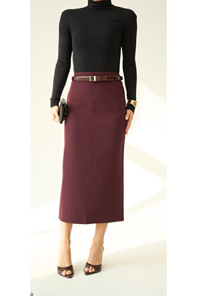 mor butik Women's Burgundy High-Waisted Pencil Skirt – a Must-Have for Office and Everyday Stylish Outfits