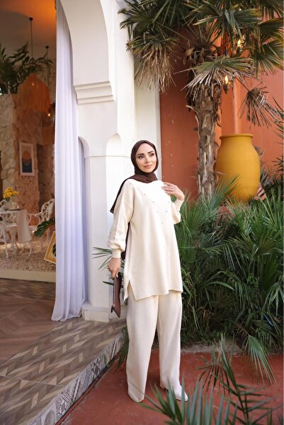 Kirazca Butik Women's Stone Knitwear Hijab Set