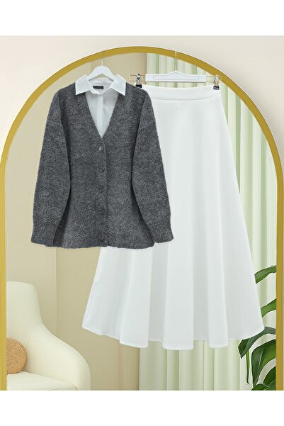 Modamorfo Buttoned Casual Knit Cardigan - Smoked