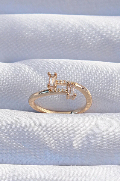 shopwave خاتم هندسي قابل للتعديل بلون الذهب والنحاس مع حجر الزركون