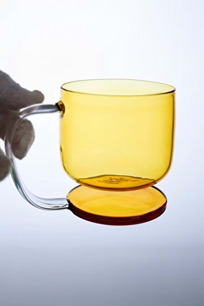 Jenisa Modern Design Borosilicate Colored Mug – Glass Cup with Self-Standing Base - Yellow