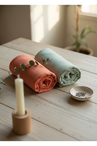 Ponchik بطانية من القطن بنسبة 100% مقاس 80×80 سم باللون البرتقالي والأخضر بطب...