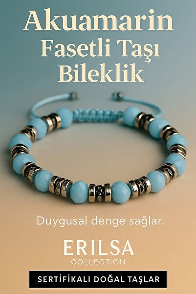 Erilsa Certified Aquamarine Faceted Stone Bracelet 6X6 mm – Emotional Balance and Calm Stone