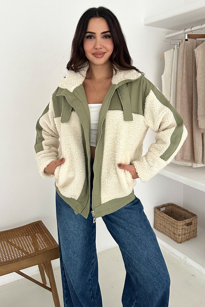 Noa Noa Women's Color Block Zippered Sherpa Coat – Cozy Contrast