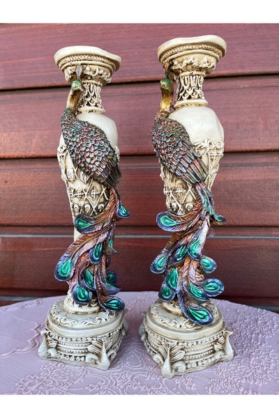 Ariestasarım 2’Lİ TAVUZ KUŞLU POLYESTER ŞAMDAN