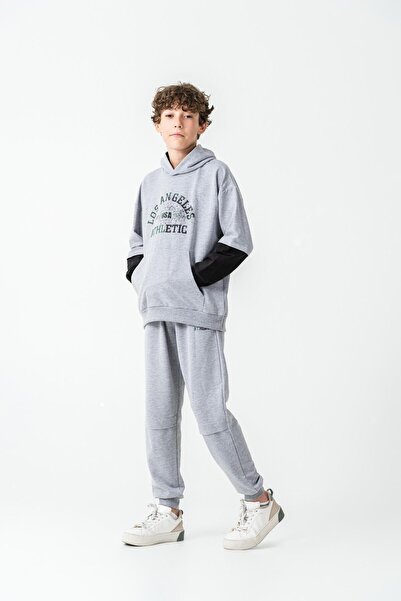 Mışıl Kids Αθλητικό σετ φόρμας Los Angels με τύπωμα με κουκούλα με τσέπες καγ...