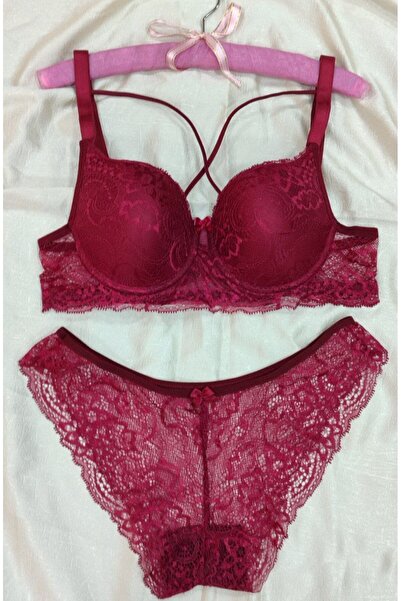 Love Angels Lace Detailed Unpadded Cross String Underwire Bra Panty Set - Lingerie Set 2-Piece Set